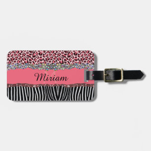 Super Girly Pink Glitter Exotic Leopard Print Luggage Tag