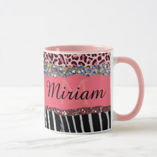 Super Girly Pink Glitter Exotic Leopard Print  Mug