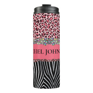 Super Girly Pink Glitter Exotic Leopard Print Thermal Tumbler
