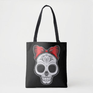 Super Girly Sugar Skull Illustration Tote Bag