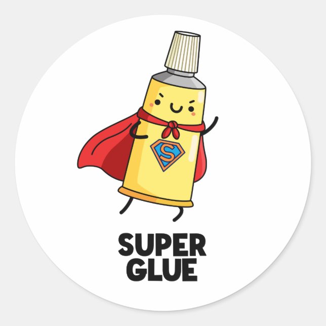 Super Glue Funny Super Hero Pun  Classic Round Sticker (Front)