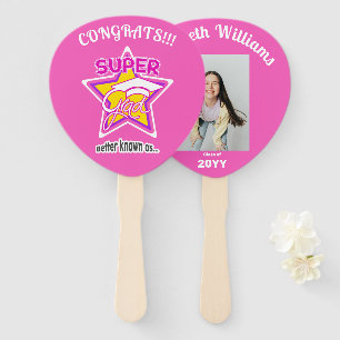 Super Grad Pink-Paddle Editable Photo Name Year Hand Fan