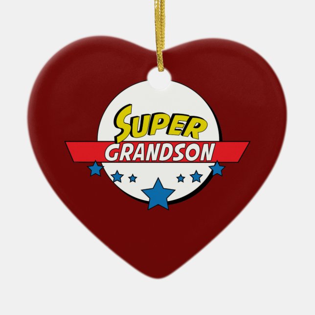 Super grandson, #grandson ceramic tree decoration (Front)