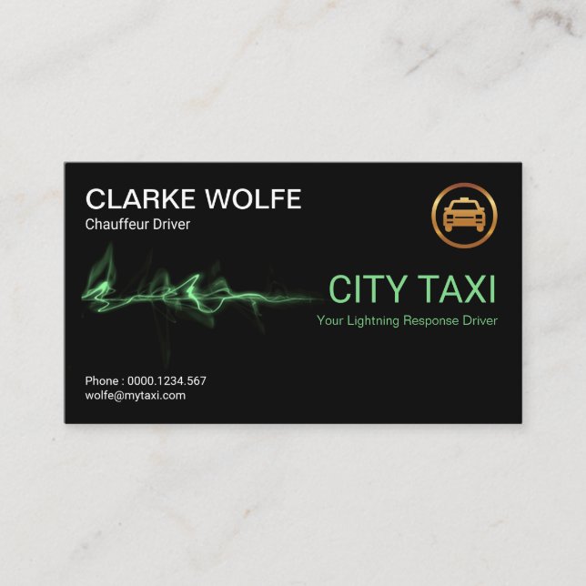Super Green Lightning Strike Taxi Transport Business Card (Front)