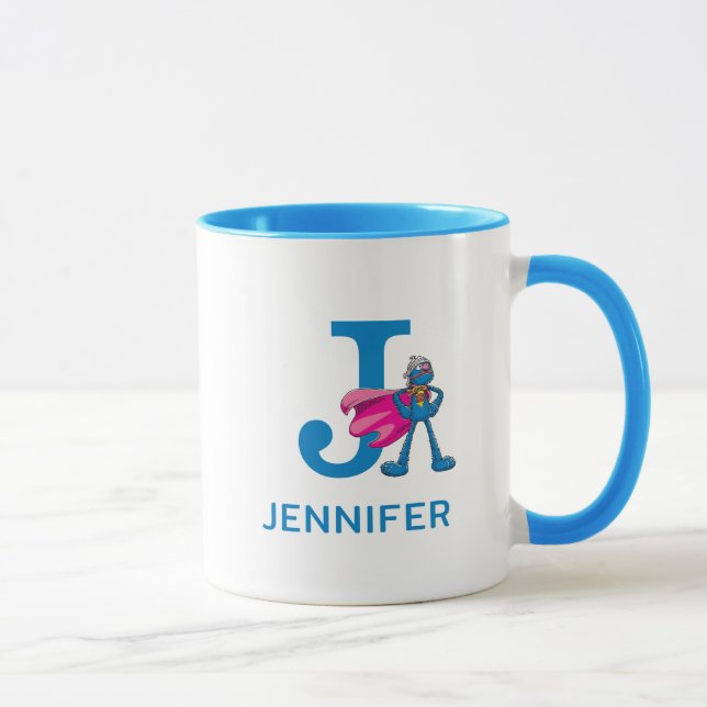 Super Grover Add Your Name & Monogram J Mug (Right)