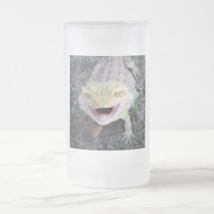 Super Happy Bearded Dragon Frosted Glass Beer Mug