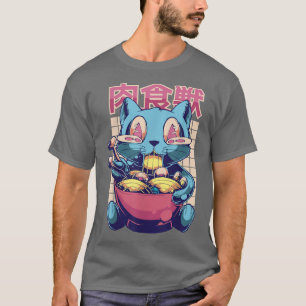 Super happy cat eating ramen Kawaii Cat Anime Japa T-Shirt