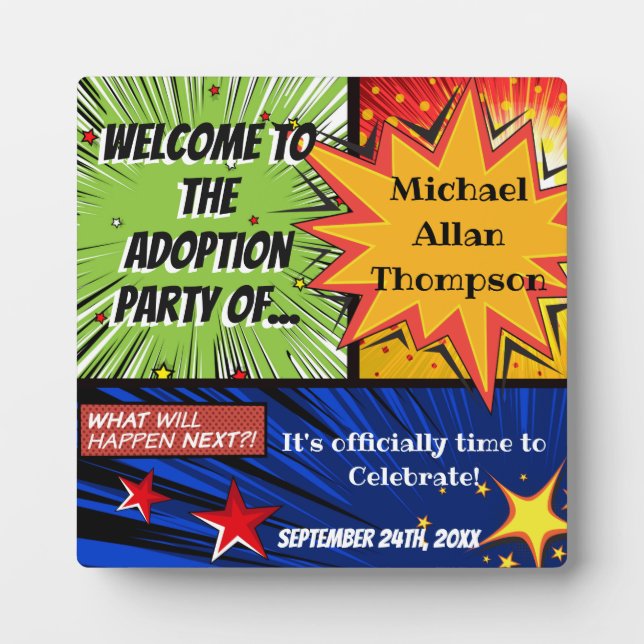 Super Hero Adoption Party Welcome Sign Plaque (Front)