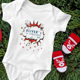 Super Hero Baby`s First Christmas Snowflakes Baby  Bodysuit