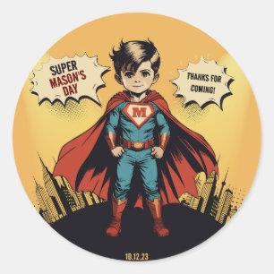 Super Hero birthday boy Classic Round Sticker