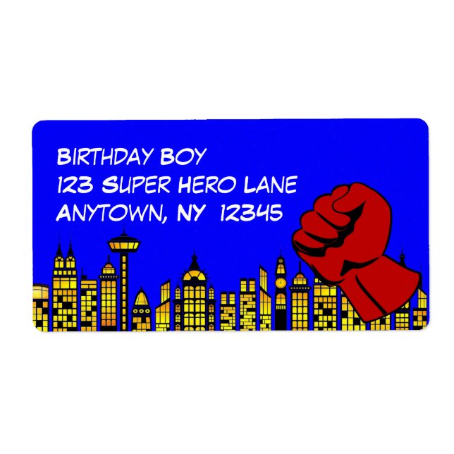 Super Hero Birthday Party Large Labels (Front)