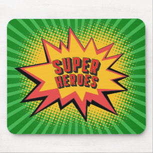 SUPER HERO BOOM, GREEN BACKGROUND MOUSE MAT