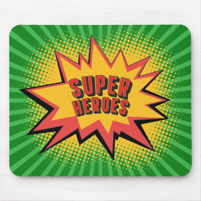 SUPER HERO BOOM, GREEN BACKGROUND  MOUSE MAT (Front)
