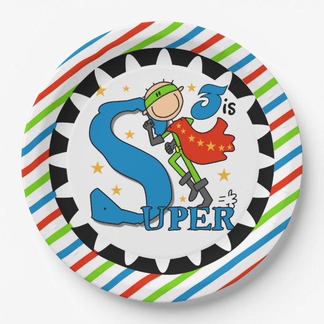 Super Hero Boy 3rd Birthday Paper Plates (Front)