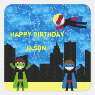 Super Hero Boys Bithday Party Square Sticker