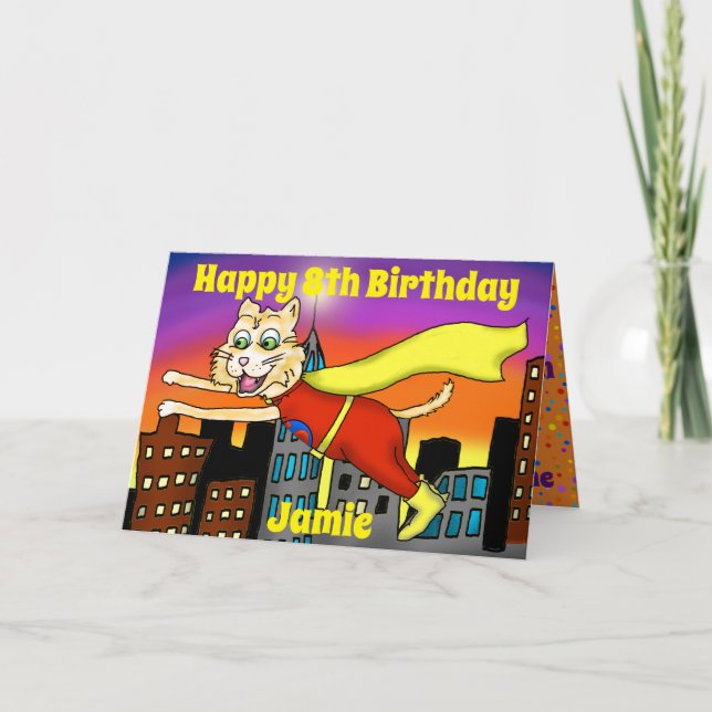 Super Hero Cat Greeting Card (Front)