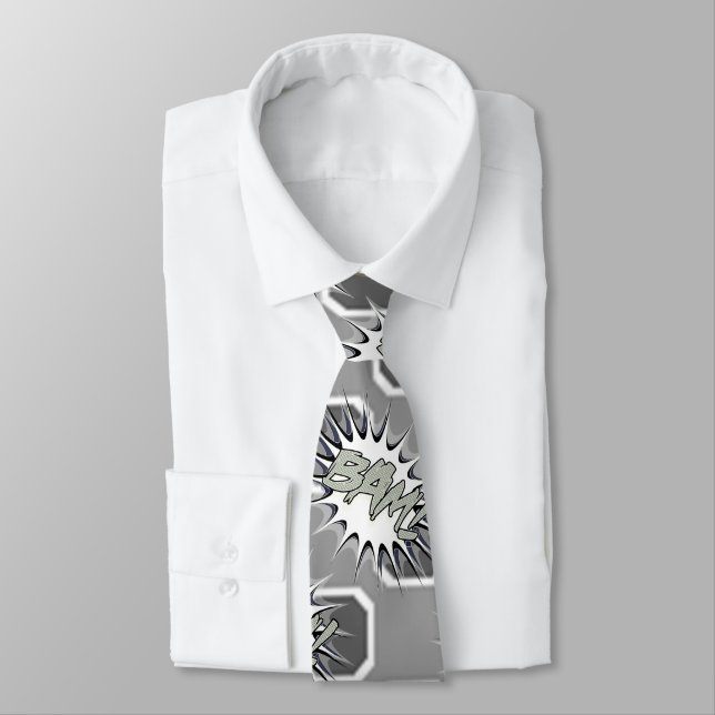 Super Hero Classic Bam! Grayscale Action Bubble Tie (Tied)