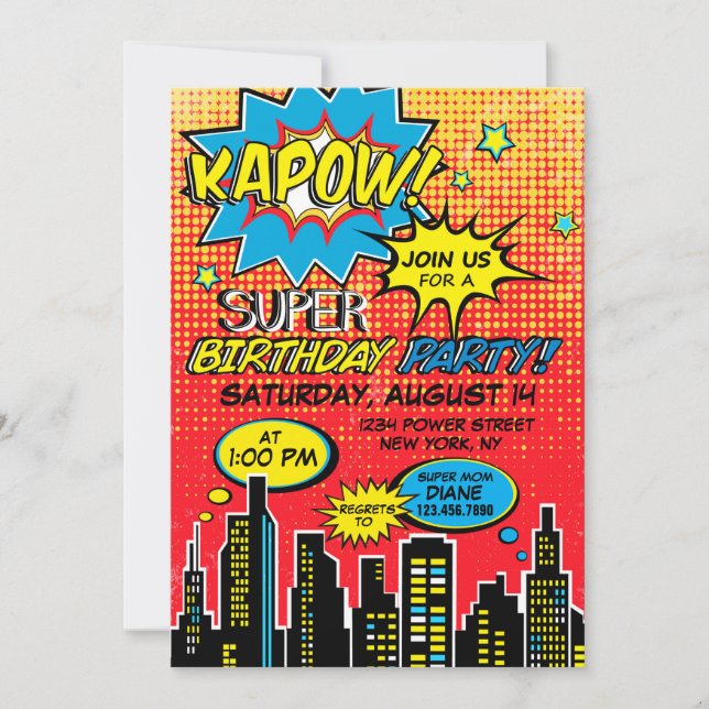Super Hero Comic Book Birthday Invitation (Front)