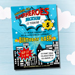 Super Hero Comic Book Style Boy Birthday Blue Invitation<br><div class="desc">A superhero-themed birthday party is a popular and exciting way to celebrate a child's special day. It's a fun way to encourage imagination and creativity while celebrating a boy's birthday. This bold, bright coloured superhero-themed design featuring comic book superhero style in blue colour is a great way to bring the...</div>