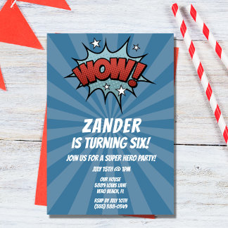 Super Hero Comic Boy Birthday Party Invitation