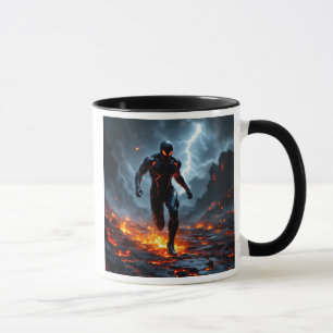 Super hero crossing the lava. mug