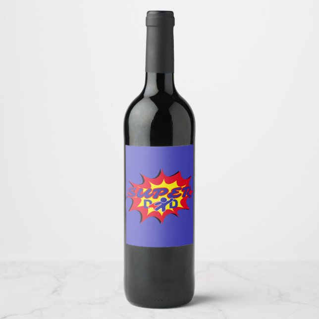 Super Hero Dad Comic Book Father's Day  Wine Label (Front)