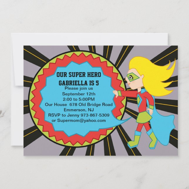 Super Hero Girls Birthday Invitation (Front)