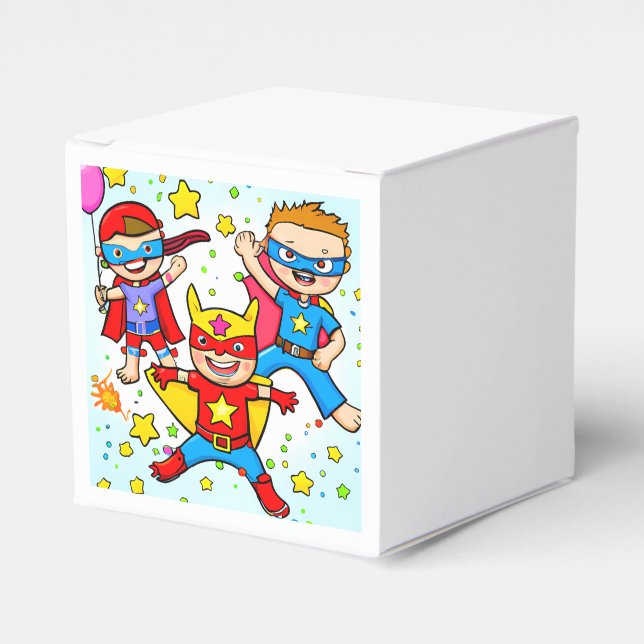 Super Hero Kids Square Birthday Party Favour Box (Front Side)