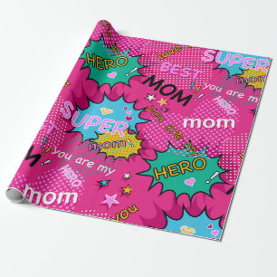 Super Hero Mum Comic Wrapping Paper