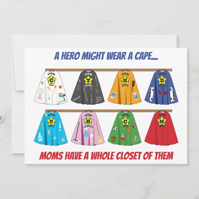 Super Hero Mum Many Capes Humourous Flat Holiday Card (Front)