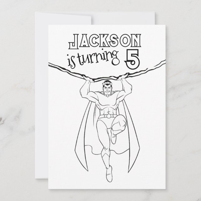 Super Hero Party Invite colouring in colour (Front)