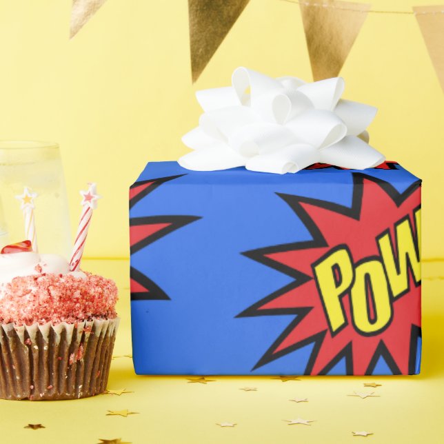 Super Hero Pow Custom Colour Wrapping Paper (Birthday Party)
