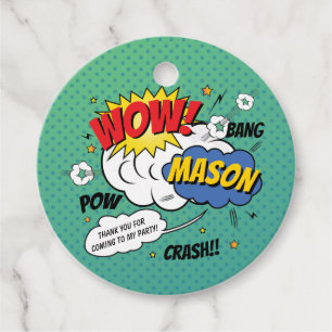 Super Heroes and Villains Kid's Birthday Party Favour Tags
