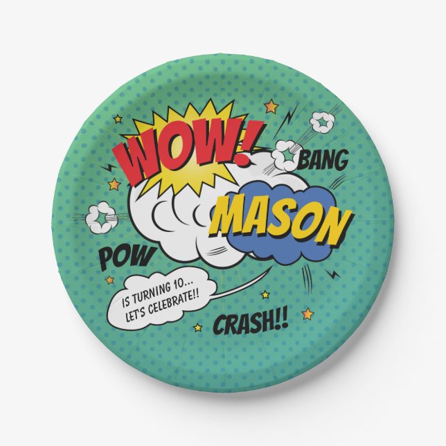 Super Heroes and Villains Kid's Birthday Party Paper Plate (Front)