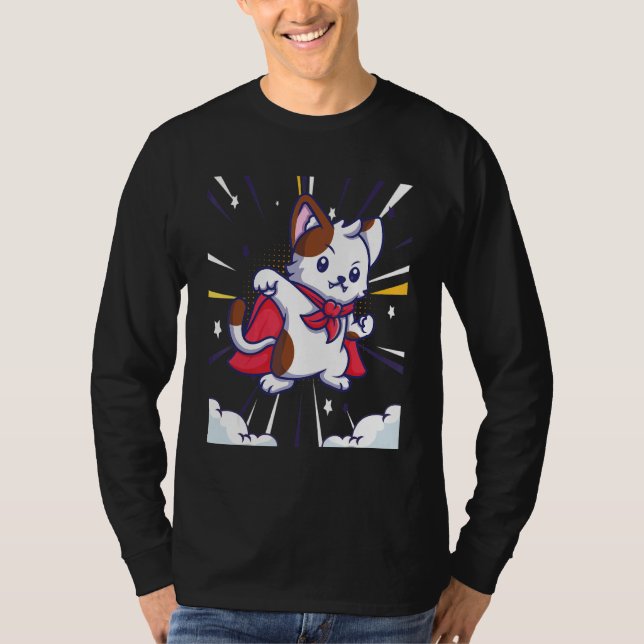 Super Heroes Cat In Cape T-Shirt (Front)