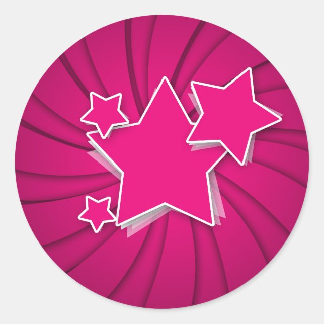 Super Hot Pink Stars and Swirl Background Classic Round Sticker (Front)
