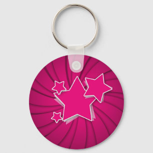 Super Hot Pink Stars and Swirl Background Key Ring