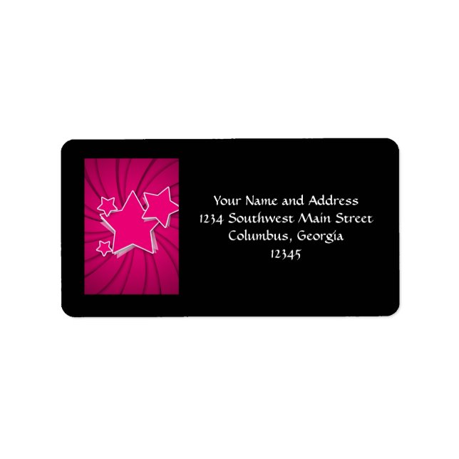 Super Hot Pink Stars and Swirl Background Label (Front)