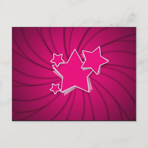 Super Hot Pink Stars and Swirl Background Postcard