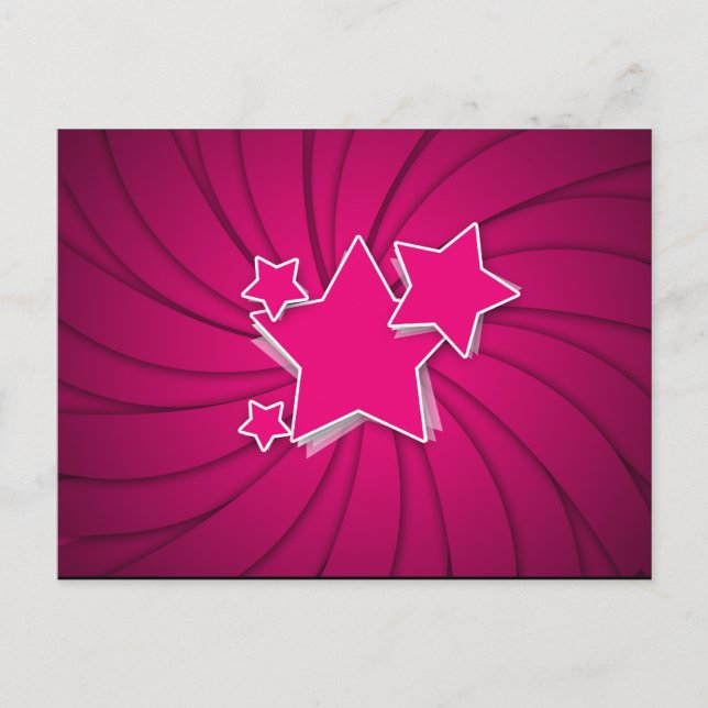 Super Hot Pink Stars and Swirl Background Postcard (Front)