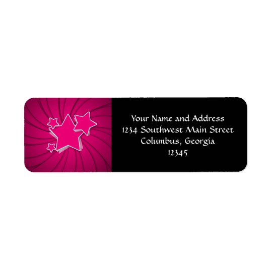 Super Hot Pink Stars and Swirl Background Return Address Label