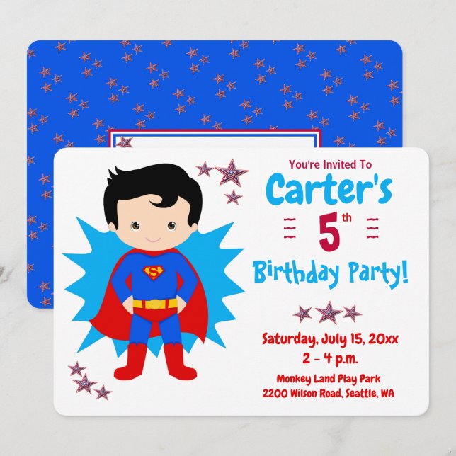 Super Kid - Boy's Birthday Party Invitation (Front/Back)