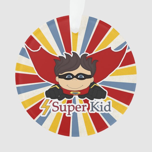 Super Kid Comic Book Themed with Boy's Photo Ornam Ornament (Front)