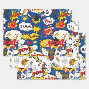 Super Kid, Cute Comic Pattern Wrapping Paper Sheet