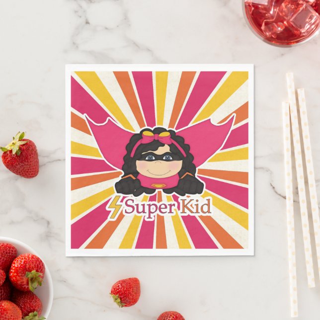 Super Kid Superhero Themed Girl's Party Napkin (Insitu)