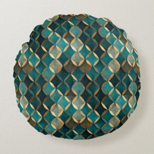 Super Luxe Teal & Gold  Round Cushion