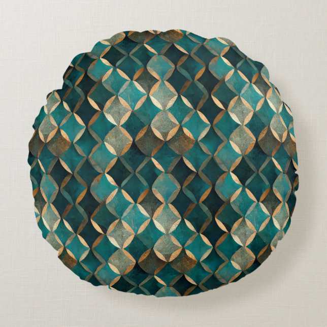 Super Luxe Teal & Gold  Round Cushion (Front)