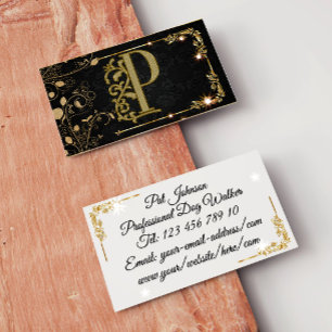 Super Luxury Black + Gold Monogram Business Card