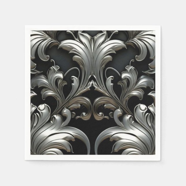 Super Luxury Silver Leaves Design Napkin (Front)