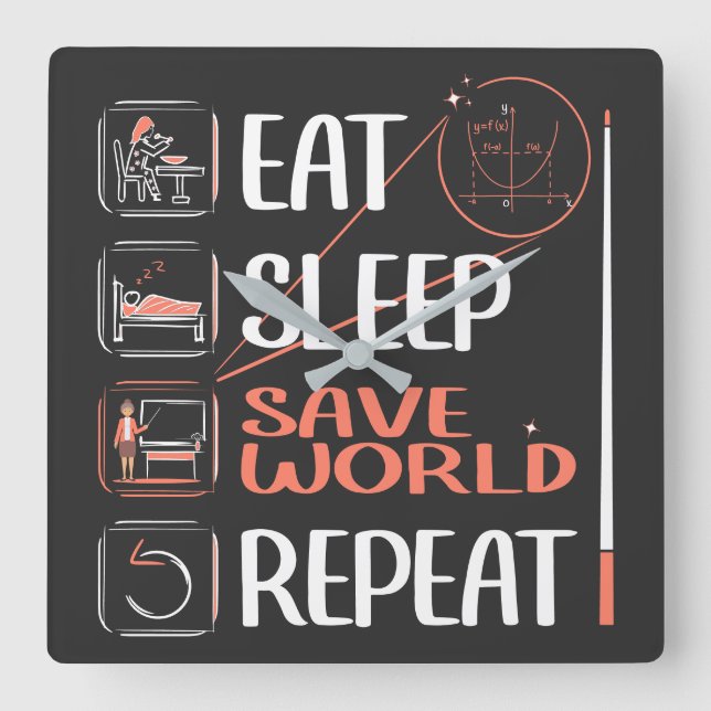 Super Math Teacher Saves the World. Thank You Gift Square Wall Clock (Front)